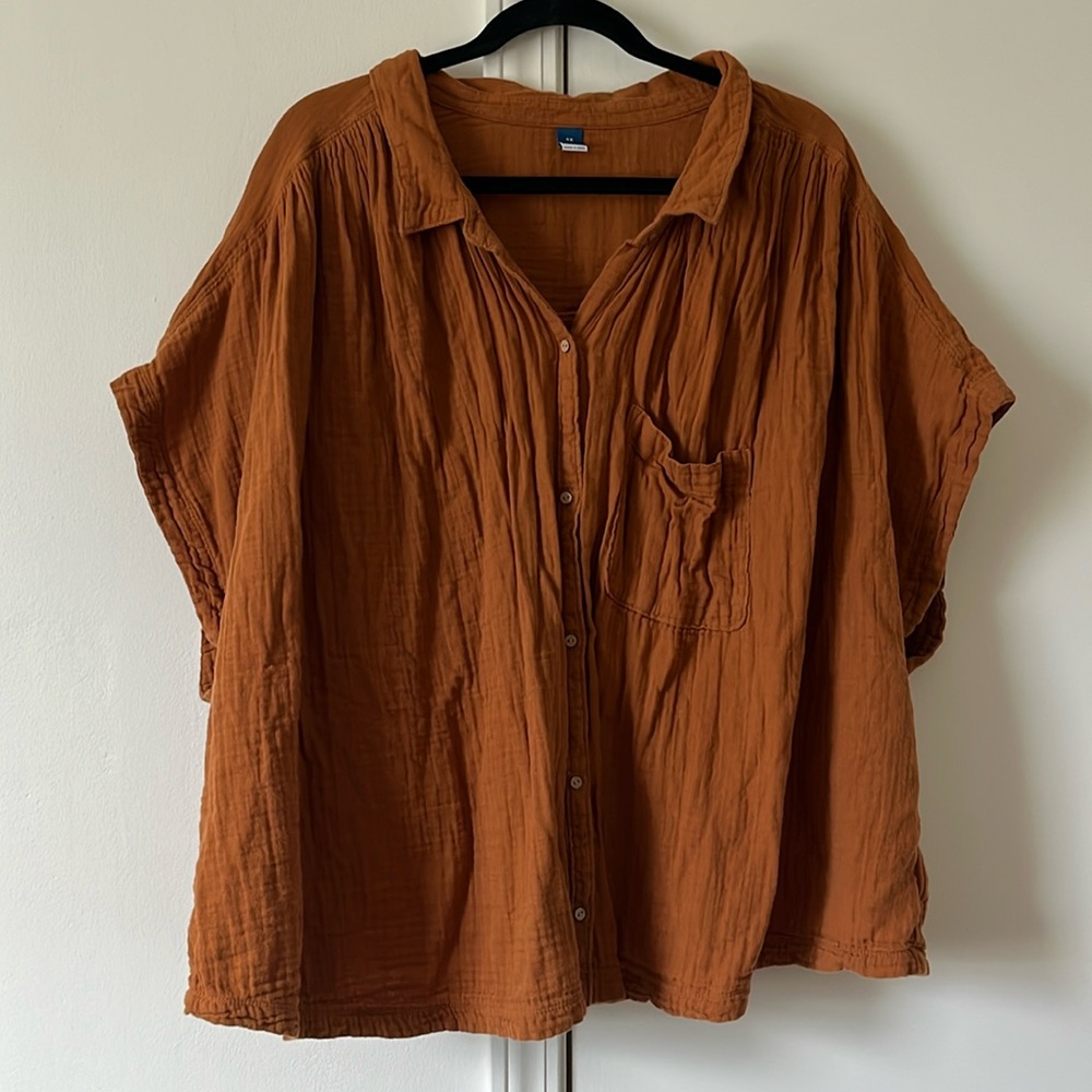 100% Cotton Rust Button-Up Short-Sleeve - 4X